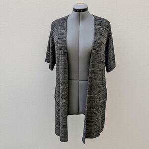 Eileen Fisher Sleek Tencel Knit Kimono Cardigan Black Natural Small Medium